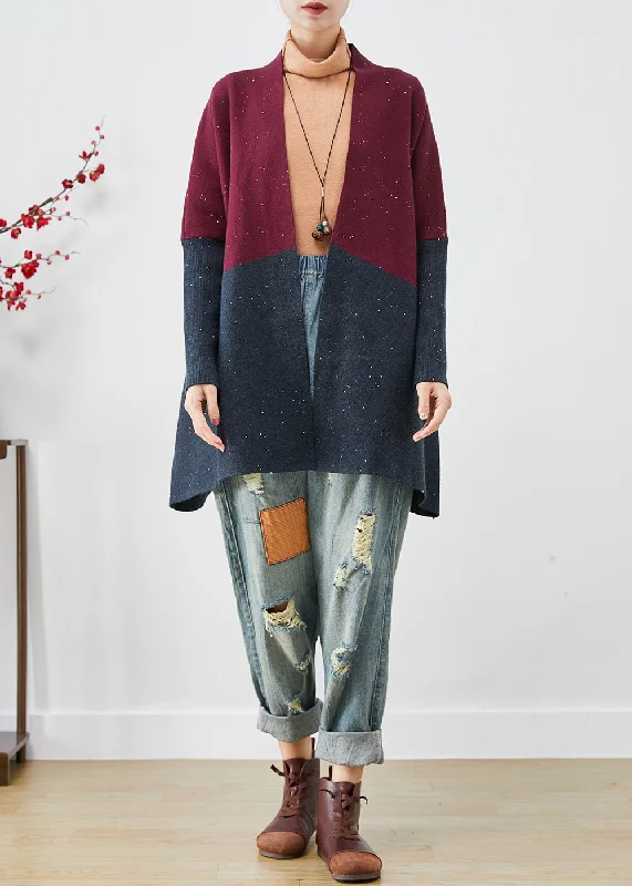 College Style Classy Mulberry Oversized Patchwork Knit Cardigans Batwing Sleeve