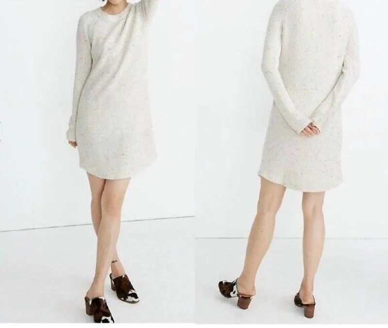 Soft Relaxation Wear Curved Hem Wool Blend Sweater Dress In Beige