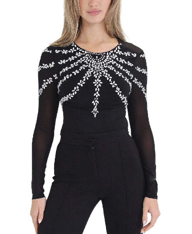 Soft Trends Crystal Embellished Mesh Top