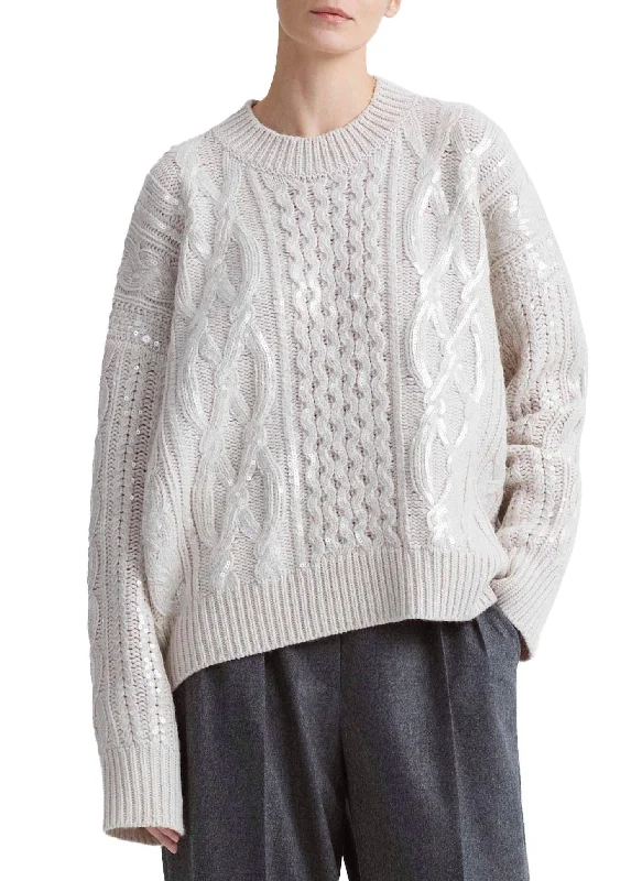 Lazy Style Wirth Cable Metallic Sweater In Ivory