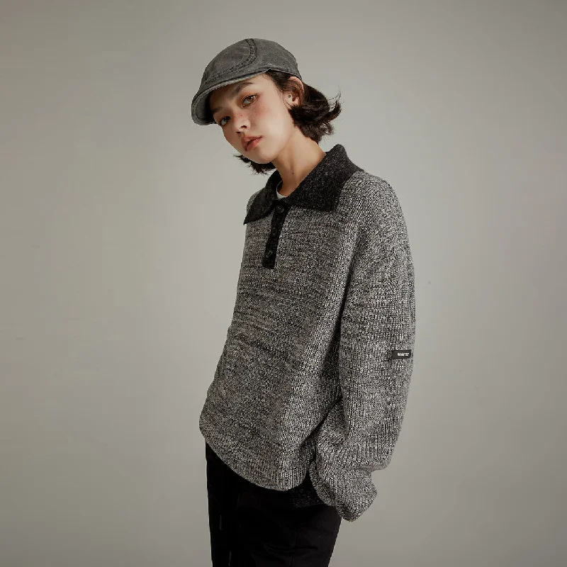 Trendy Dresses Polo Neck Color Combination Knit Sweater