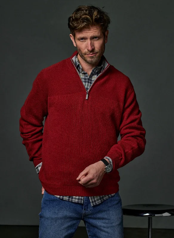 Stretch Design Men's Botticino Double Knit Quarter Zip Cashmere Sweater in Cinna