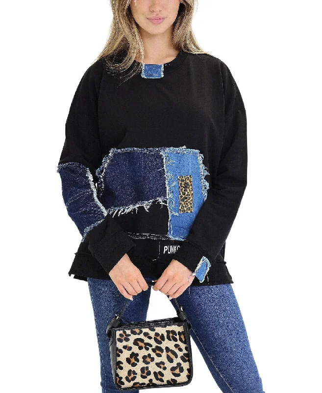 Cozy Fit Wear Denim & Leopard Mixed Media Top
