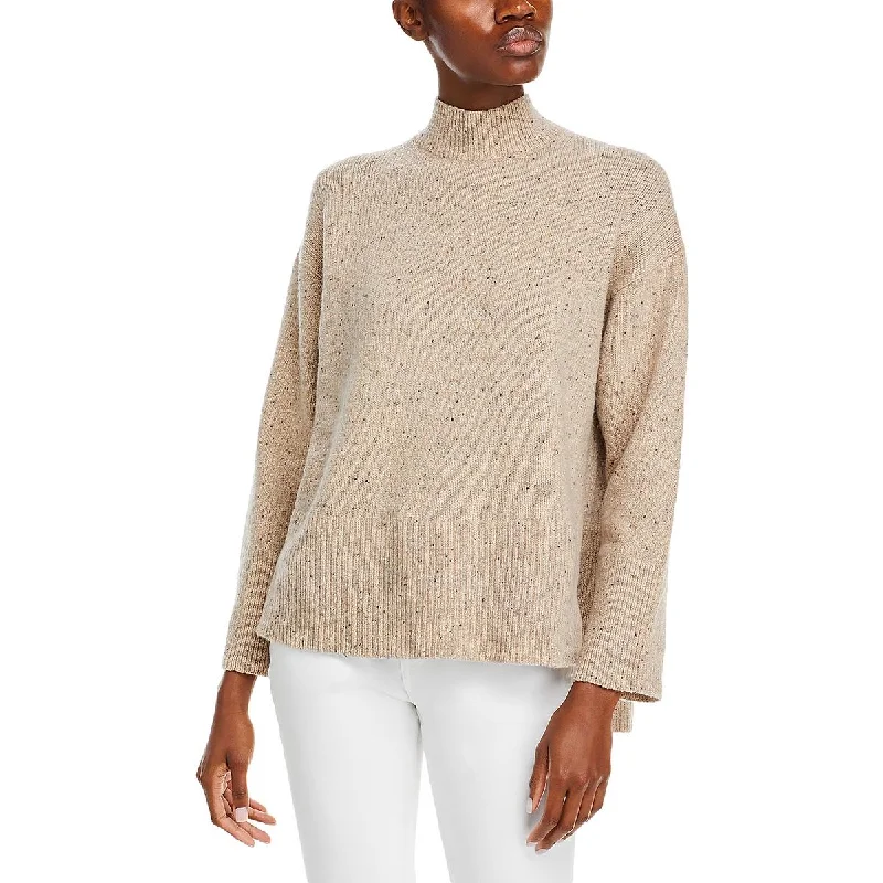 Relaxed Weekend Wear Lafayette 148 New York Womens Drop Shoulder Ribbed Funnel-Neck Sweater