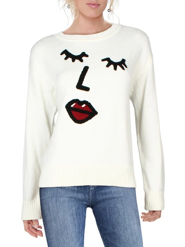 Lace Design Womens Abstract Crewneck Pullover Sweater