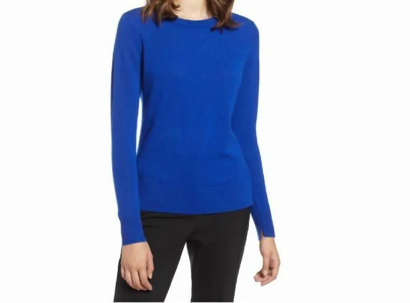 Sweet Style Crewneck Cashmere Lightweight Side Slits Mazarene Sweater In Blue