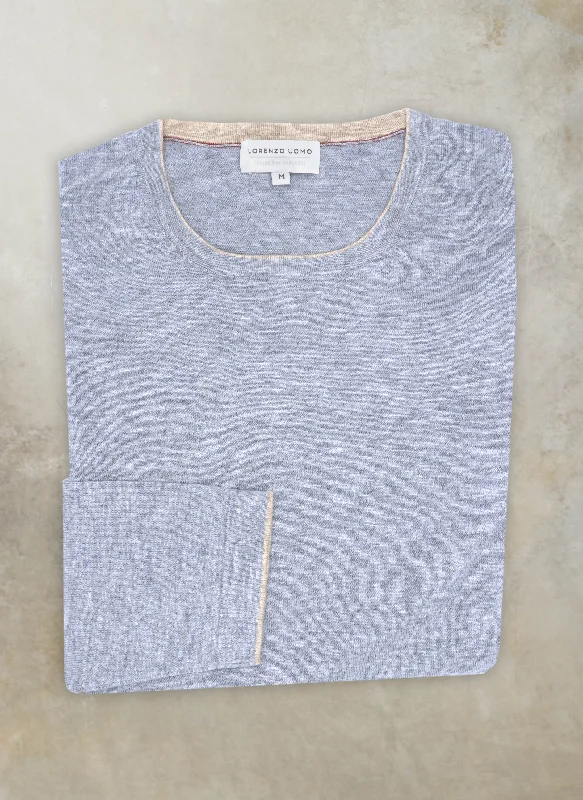 Timeless Comfort Men's Sanremo Cashmere Long Sleeve Crew Neck Shirt Sweater in Light Grey