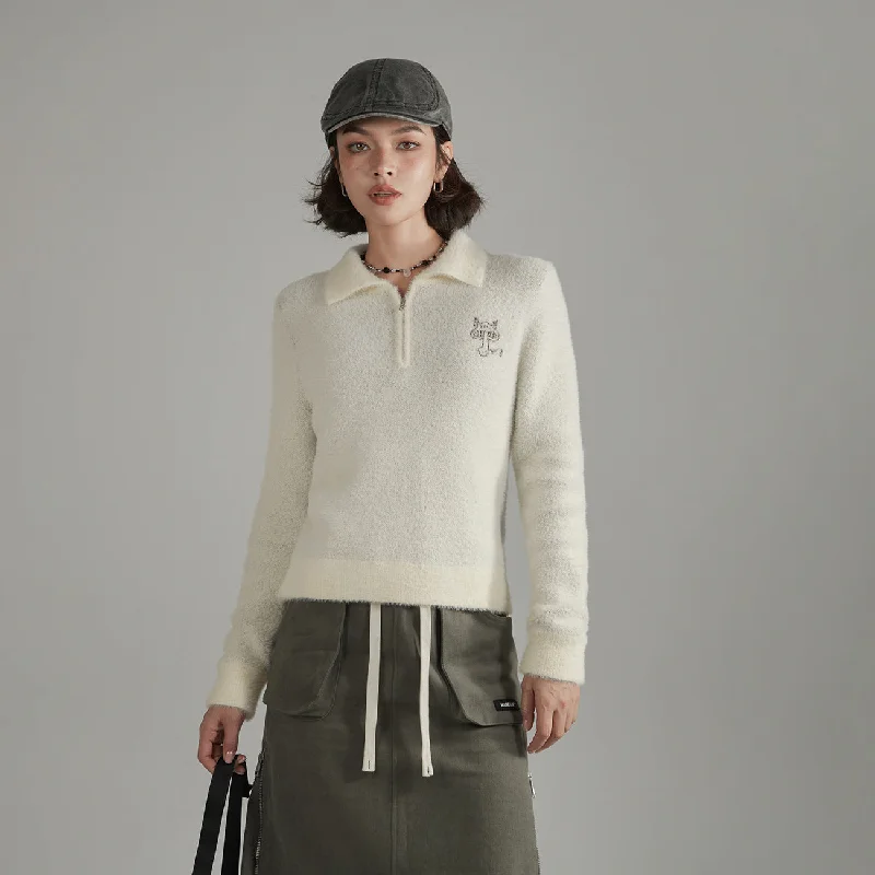 Sports Trend Mushroom Half Zip-Up Knit Sweater