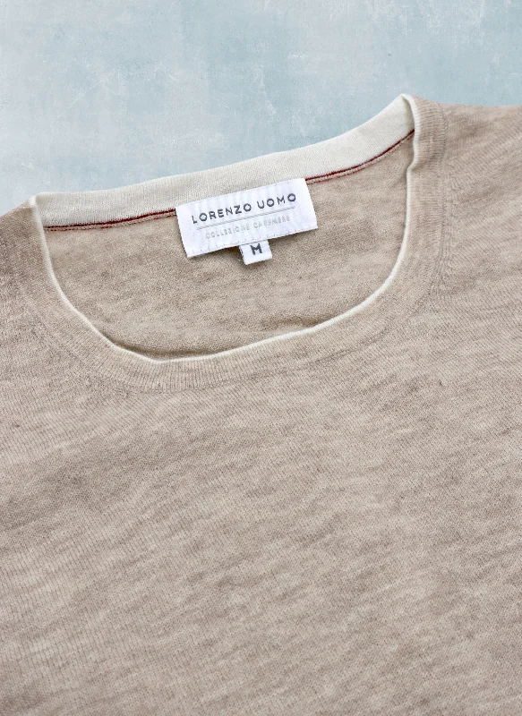 Comfortable Wear Men's Sanremo Cashmere Long Sleeve Crew Neck Shirt Sweater in Light Taupe