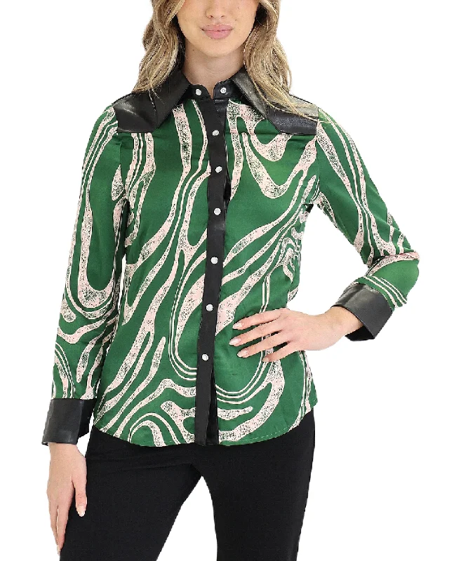 Comfortable Sweaters Blouse w/ Faux Leather Trim