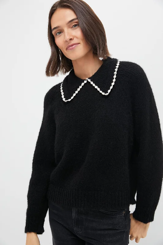 Beautiful Romance Black with Soft White The Crochet Collar Pullover