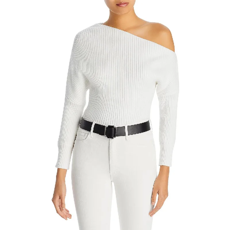 College Style Line & Dot Womens Blair Ribbed One Shoulder Pullover Sweater