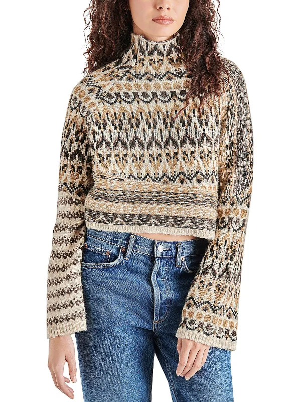 Ultra-lightweight Indie Womens Wool Blend Fair Isle Mock Turtleneck Sweater