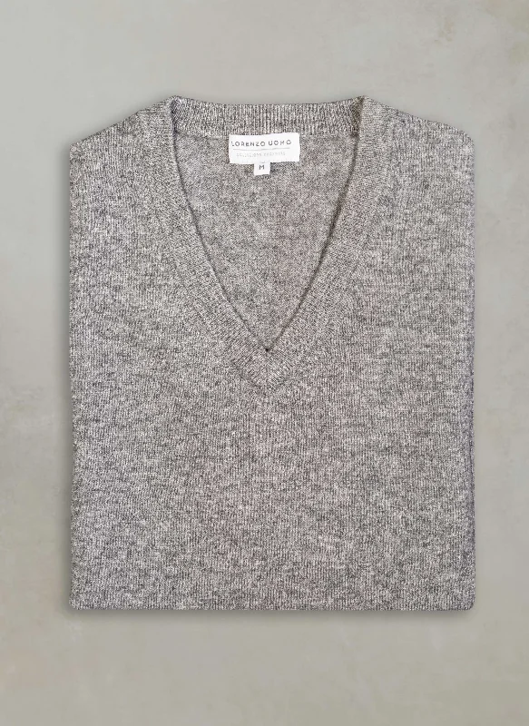 Trendy Comfort Men's Tribeca V-Neck Cashmere Sweater in Light Grey Heather