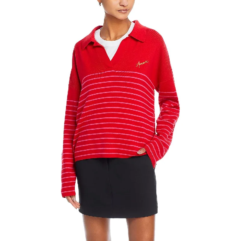 Single-shoulder Neck Design Maison Labiche Womens Collar Logo Pullover Sweater