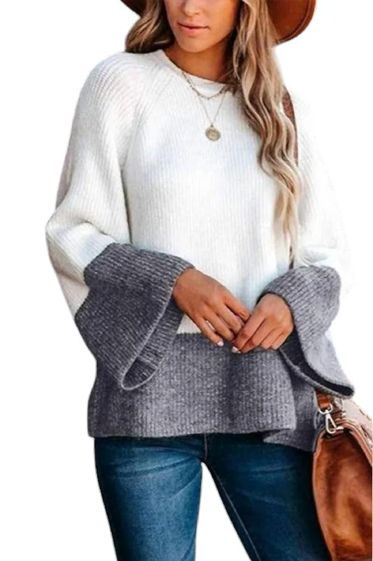 Classic Retro Madelyn Color Block Sweater In Gray/cream