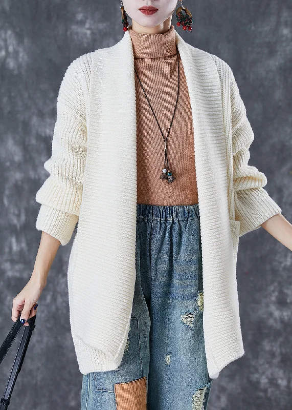 Easy Chic Fashion Beige Oversized Pockets Knit Cardigans Fall