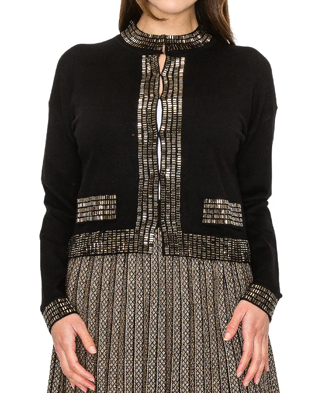 Warm Chic Outfits Knit Cardigan w/ Sequin Trim