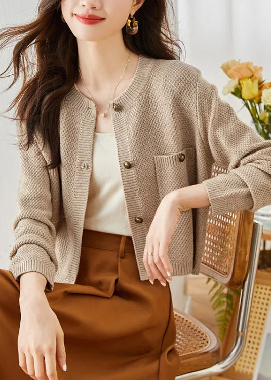 Ethnic Style Apricot Cozy Knit Cardigans Metal Button Spring