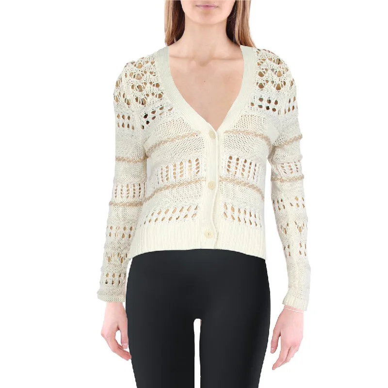 Ethnic Style Jonathan Simkhai Womens Crochet Ribbed Trim Button-Up