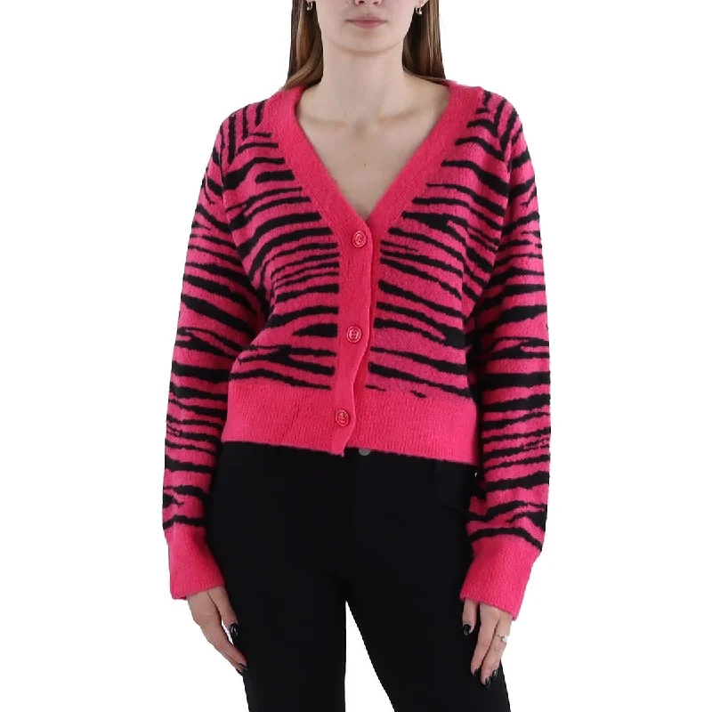 Stylish Jackets English Factory Womens Animal Print Button-Down Cardigan Sweater