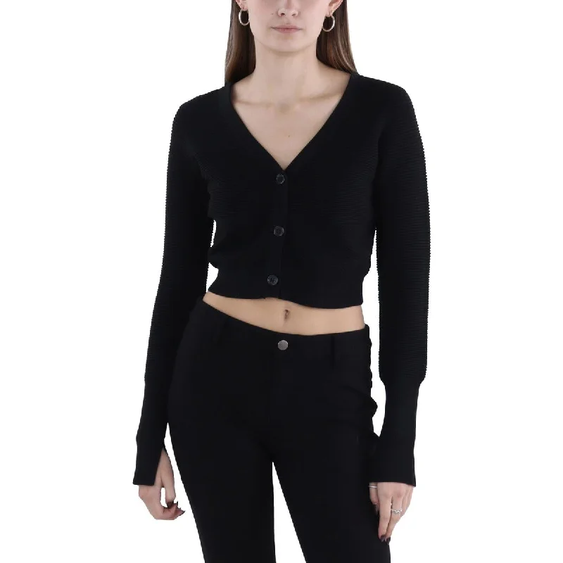 Daily Comfort BCBGMAXAZRIA Womens Ribbed Long Sleeve Crop Sweater