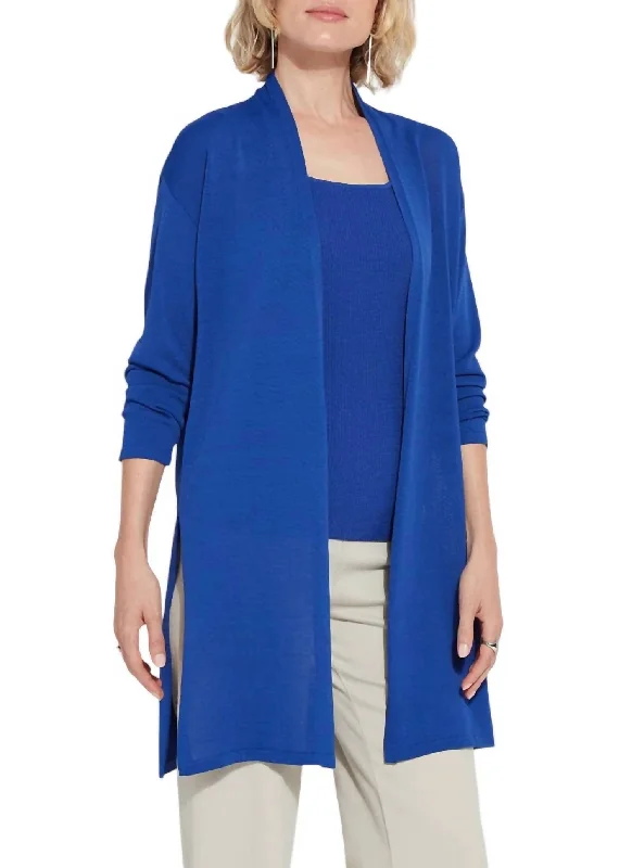Elegant And Casual Avril Knit Duster In Cobalt Pop