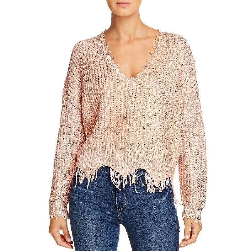 Personalized Outfit Elan Womens Metallic Distressed V-Neck Sweater