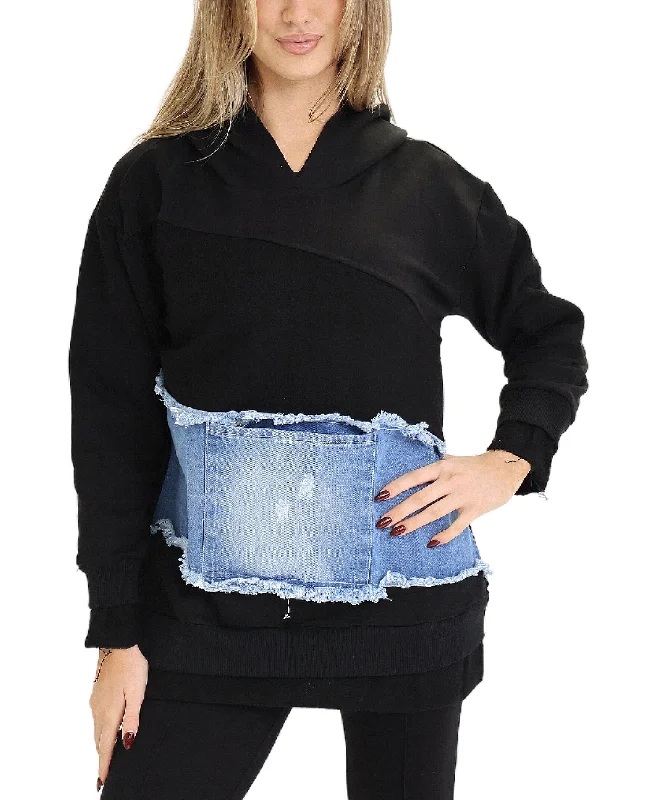 Weekend Style Fleece & Denim Combo Hoodie