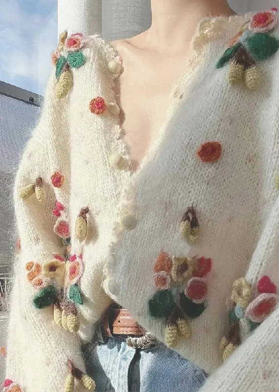 Casual Chic Outfits Chic Beige V Neck Button Patchwork Knit Cardigan Winter