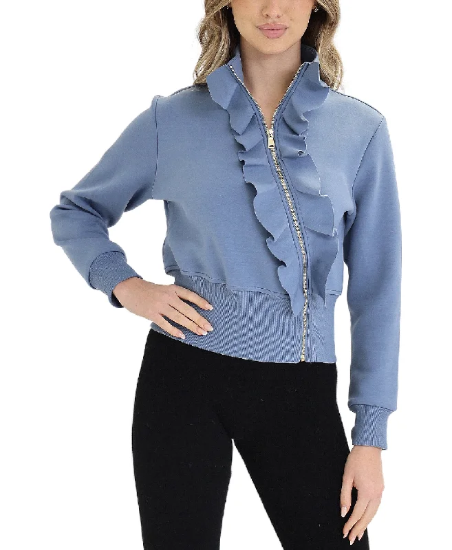 Everyday Outfits Asymmetrical Ruffle Scuba Jacket