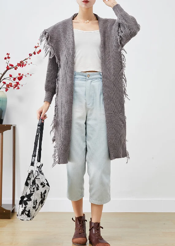 Chic Comfort Wear Fashion Grey Tasseled Sailor Collar Knit Cardigans Summer