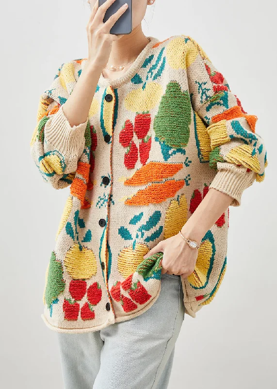 Avant-garde Design Art Apricot Oversized Jacquard Knit Cardigans Winter