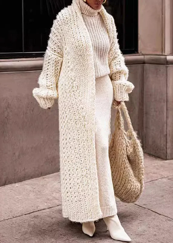 Fashion Selection European And American Style White Puff Sleeve Knit Cardigan