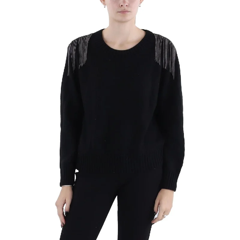 Soft Fashion Wildfox Womens Sympatico Fringe Crewneck Pullover Sweater