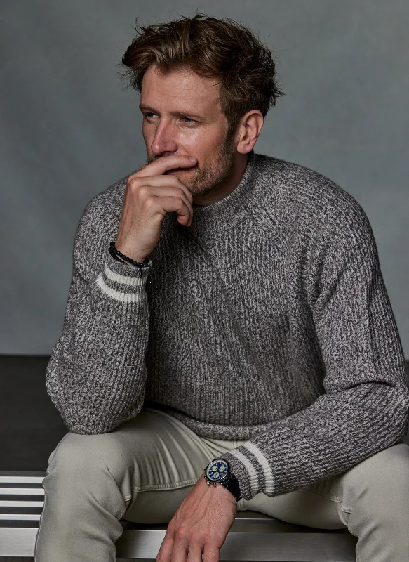 Simple Style Men's Saarinen Cashmere Mock-Neck Chunky Sweater in Grey Taupe