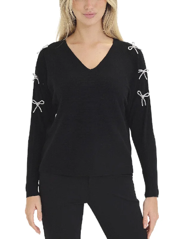 Fashion Selection Sweater w/ Rhinestone Bow Detail