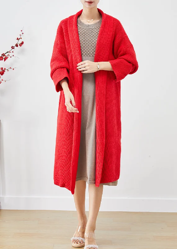 End Of The Year Beautiful Red Oversized Warm Knit Cardigans Fall