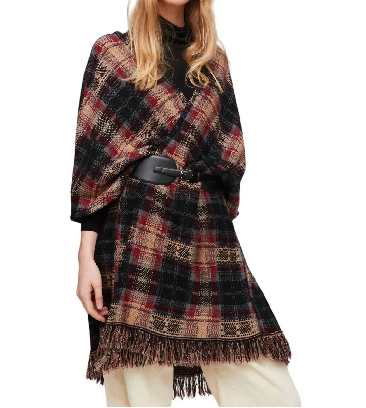 Simple Solid Color Plaid Duster In Walnut Brown Plaid