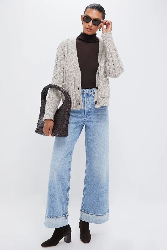 Fashionable And Versatile Gray Cable Knit Cropped Arthur Cardigan