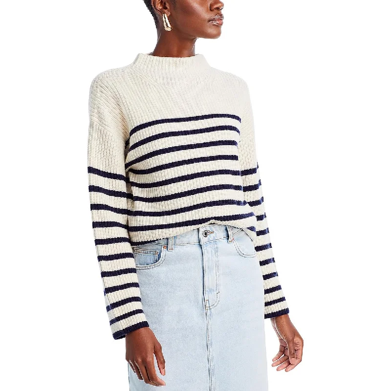 Cozy Chic Rails Womens Ribbed Striped Mock Turtleneck Sweater