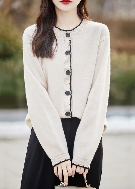 Cozy Fitting Classy Beige O Neck Button Wool Knit Cardigans Fall