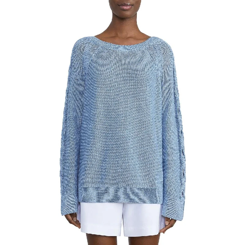 High Street Style Lafayette 148 New York Womens Linen Blend Ribbed Trim Pullover Sweater