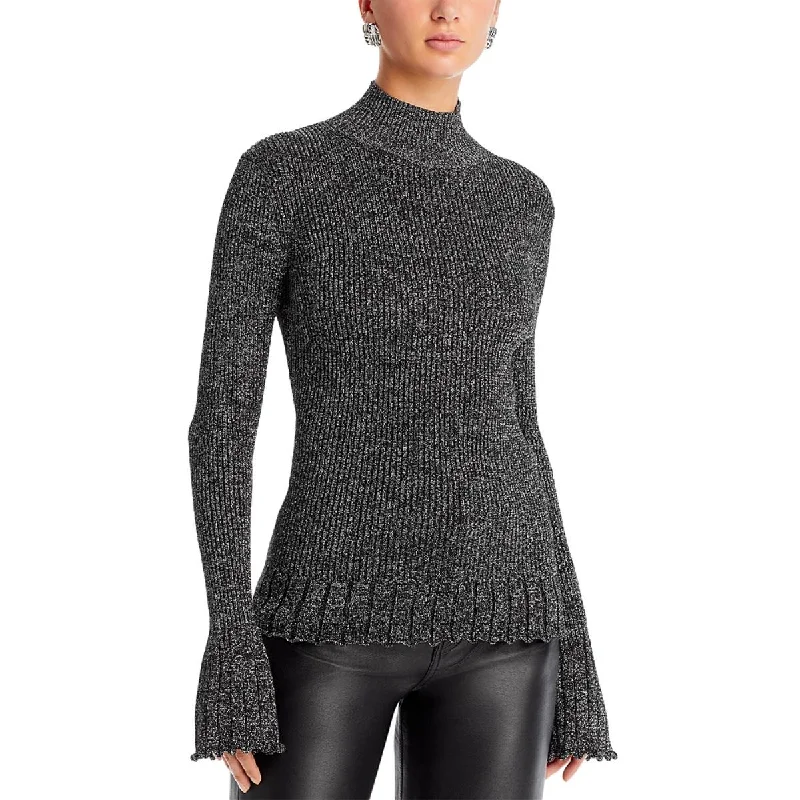 Warm And Comfortable Proenza Schouler Womens Avery Scalloped Metallic Mock Turtleneck Sweater