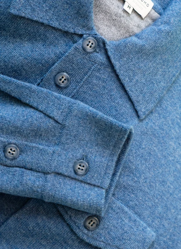 Simple Matching Men's Bergamo Cashmere Long Sleeve Shirt Sweater With Buttons in Navy