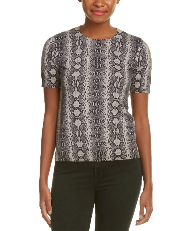 Casual Style 100% Wool Champagne Snake Print Sweater In Black/pink