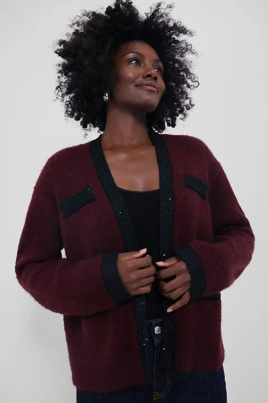 Thin Design Oxblood Boucle Fallon Cardigan