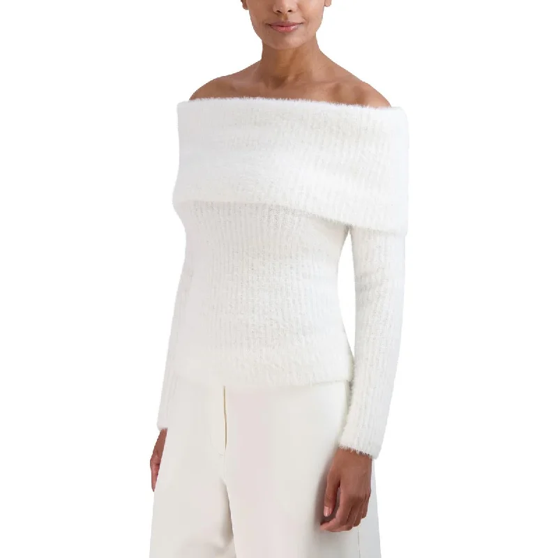 Simple And Comfortable BCBGMAXAZRIA Womens Off-the-Shoulder Ribbed Pullover Sweater