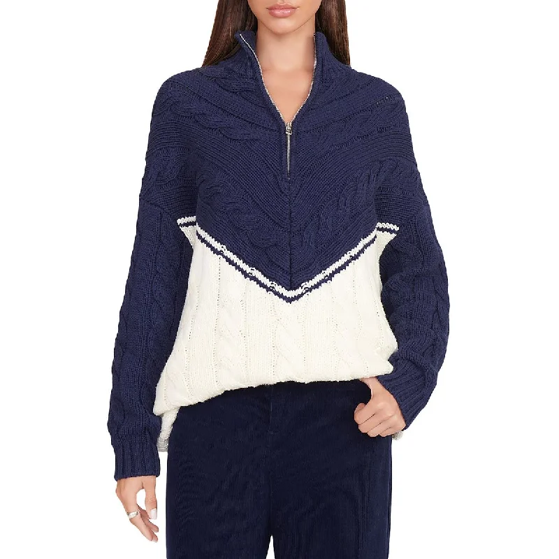 Weekend Comfort Wear STAUD Womens Cable Knit Colorblock Pullover Sweater