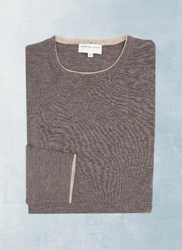 Casual Elegance Men's Sanremo Cashmere Long Sleeve Crew Neck Shirt Sweater in Heather Brown